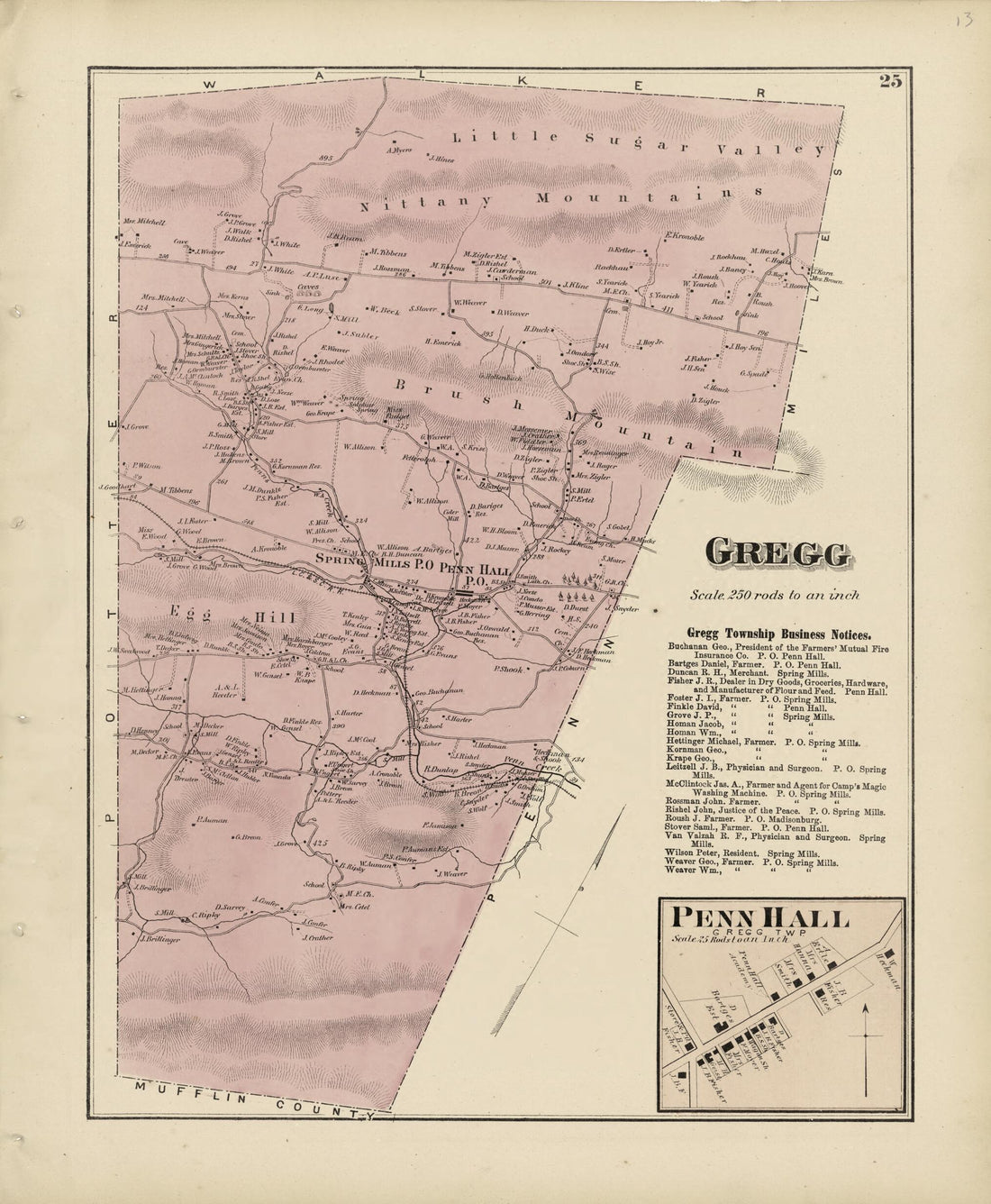 This old map of Gregg; Penn Hall from Atlas of Centre County, Pennsylvania from 1874 was created by Beach Nichols in 1874