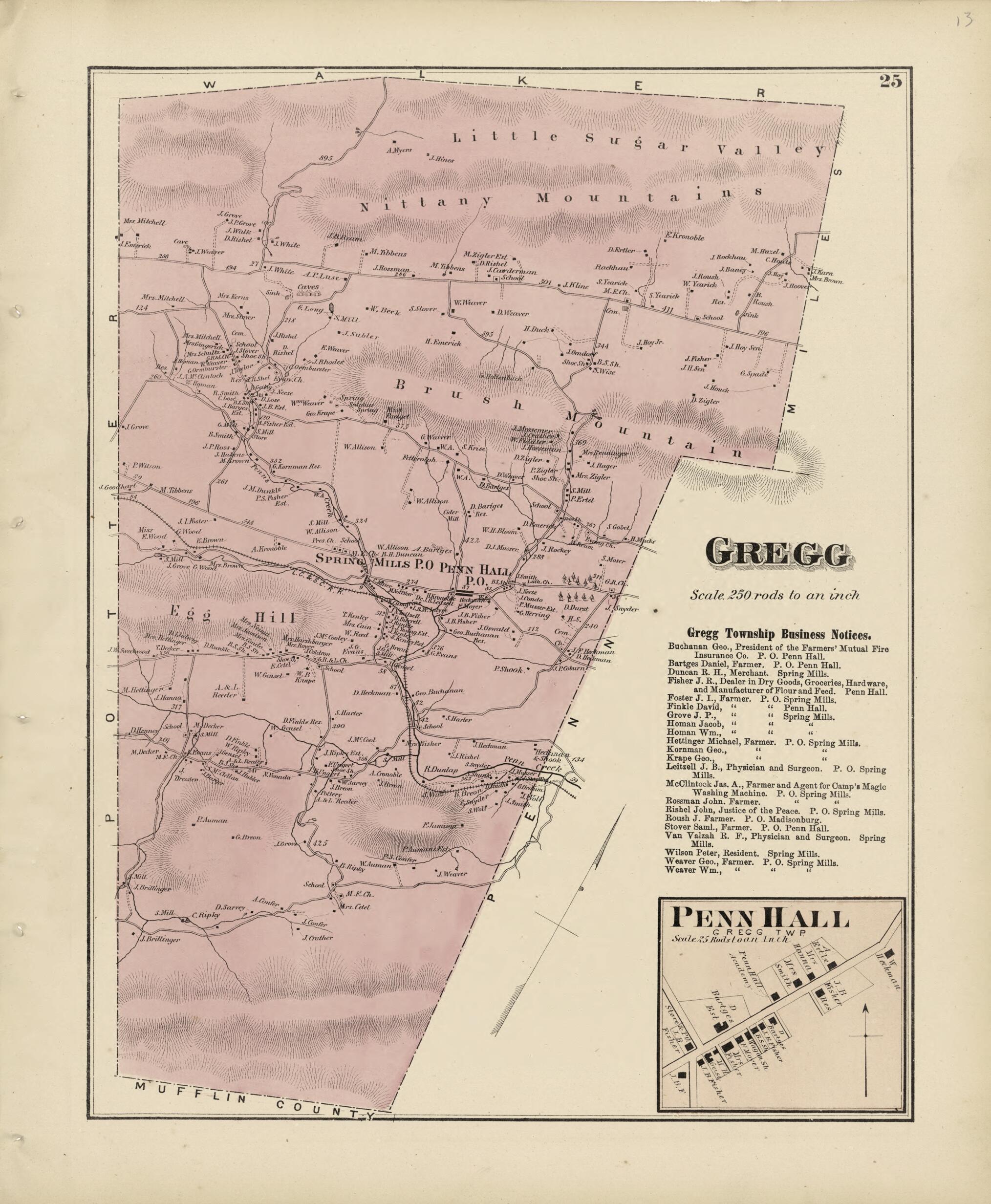 This old map of Gregg; Penn Hall from Atlas of Centre County, Pennsylvania from 1874 was created by Beach Nichols in 1874