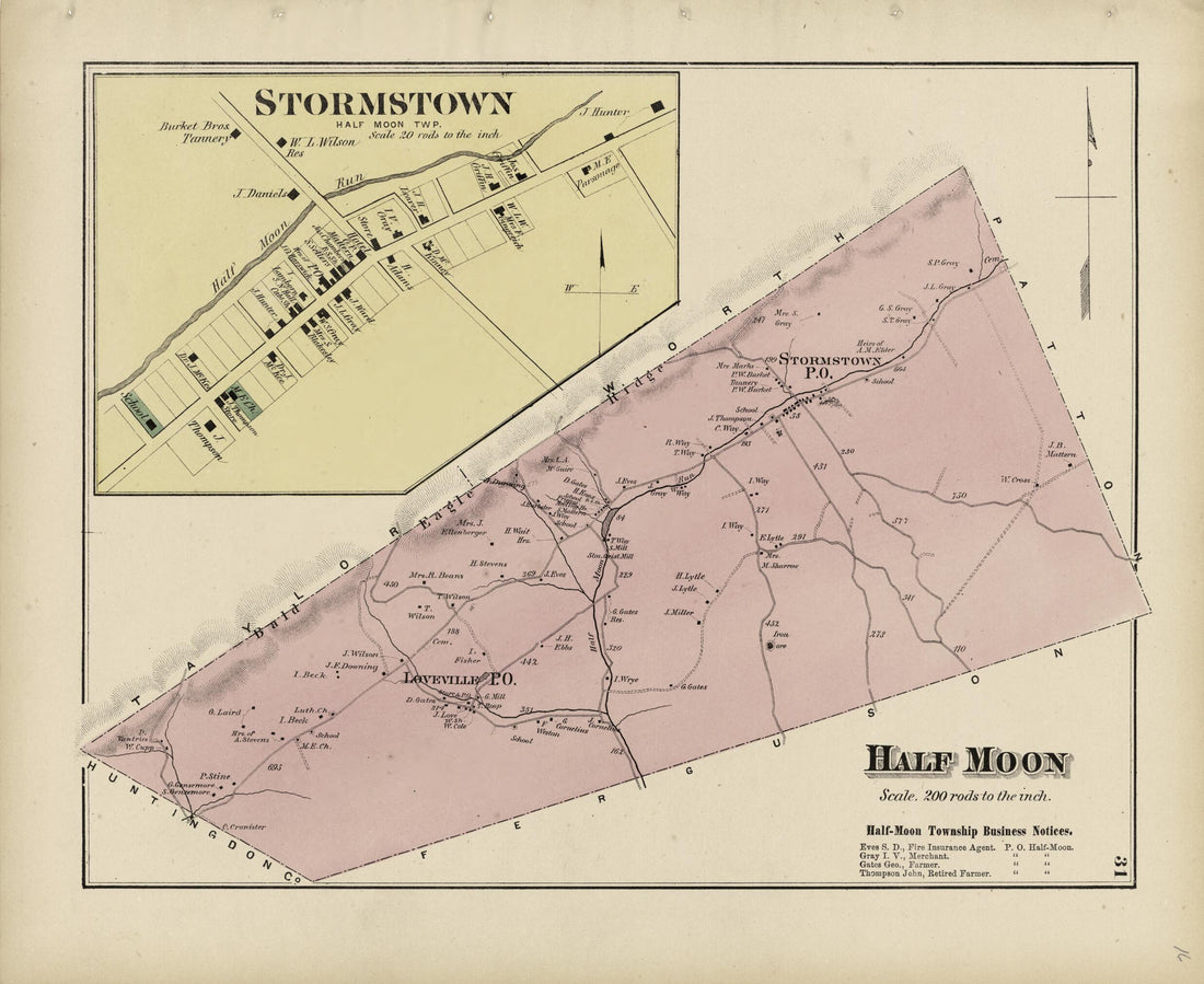 This old map of Half Moon; Stormstown from Atlas of Centre County, Pennsylvania from 1874 was created by Beach Nichols in 1874