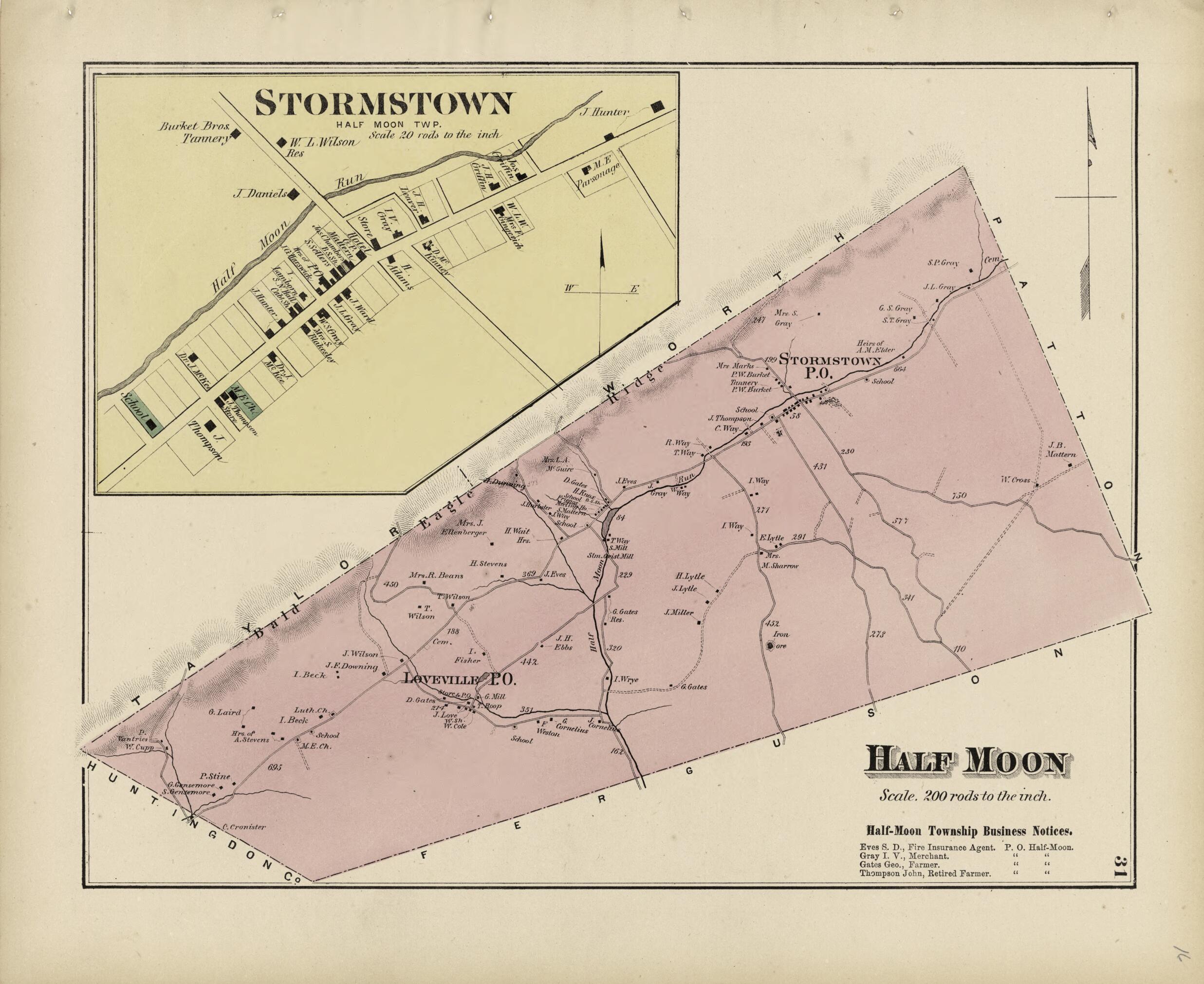 This old map of Half Moon; Stormstown from Atlas of Centre County, Pennsylvania from 1874 was created by Beach Nichols in 1874