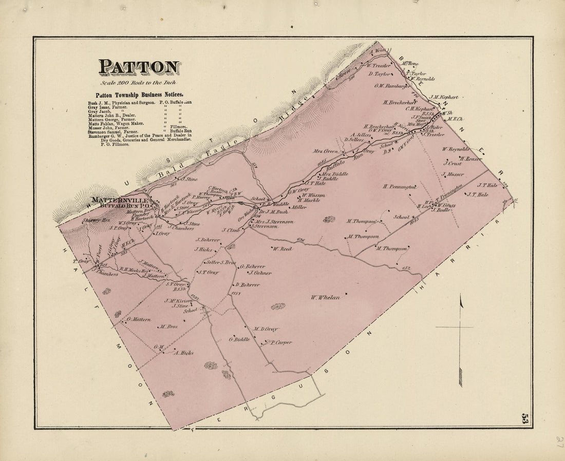 This old map of Patton from Atlas of Centre County, Pennsylvania from 1874 was created by Beach Nichols in 1874