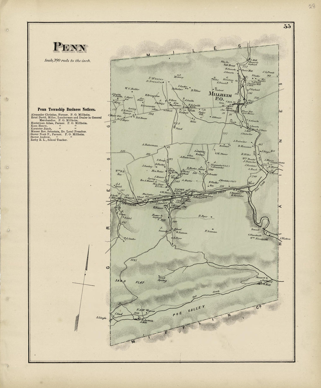 This old map of Penn from Atlas of Centre County, Pennsylvania from 1874 was created by Beach Nichols in 1874
