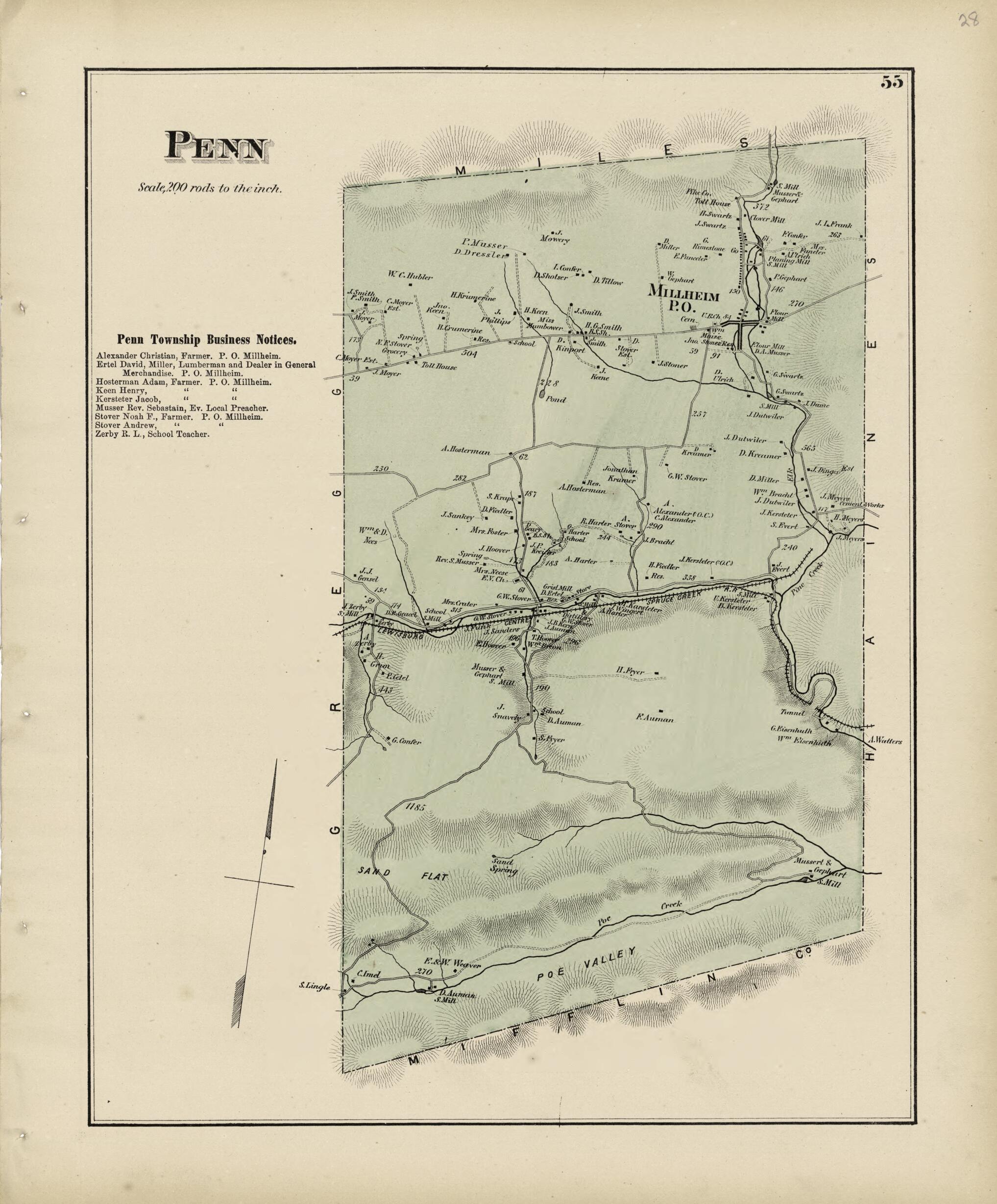 This old map of Penn from Atlas of Centre County, Pennsylvania from 1874 was created by Beach Nichols in 1874