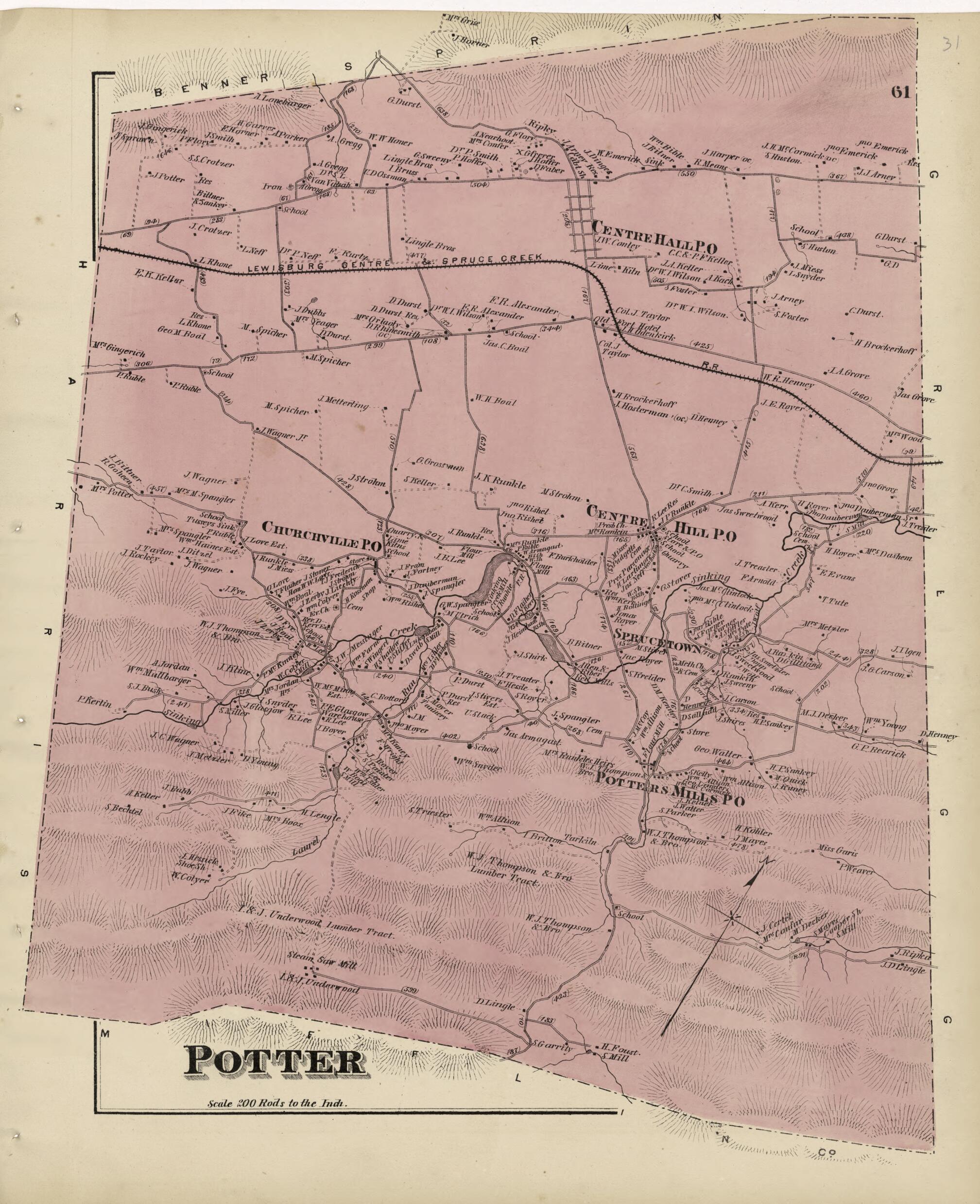 This old map of Potter from Atlas of Centre County, Pennsylvania from 1874 was created by Beach Nichols in 1874