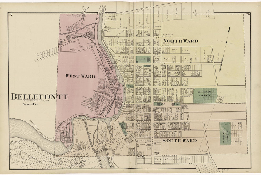 This old map of Bellefonte from Atlas of Centre County, Pennsylvania from 1874 was created by Beach Nichols in 1874