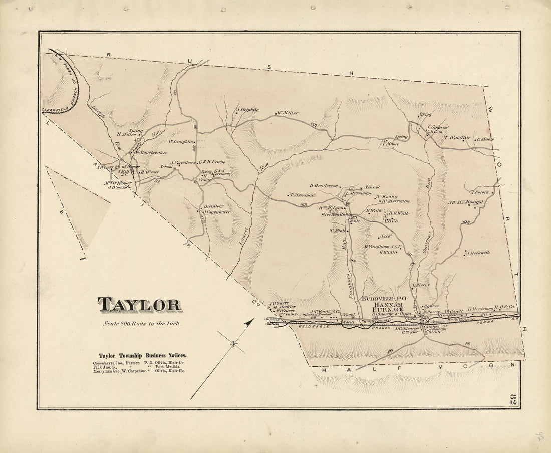 This old map of Taylor from Atlas of Centre County, Pennsylvania from 1874 was created by Beach Nichols in 1874