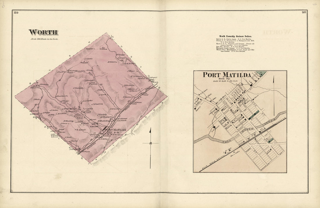 This old map of Worth; Port Matilda from Atlas of Centre County, Pennsylvania from 1874 was created by Beach Nichols in 1874