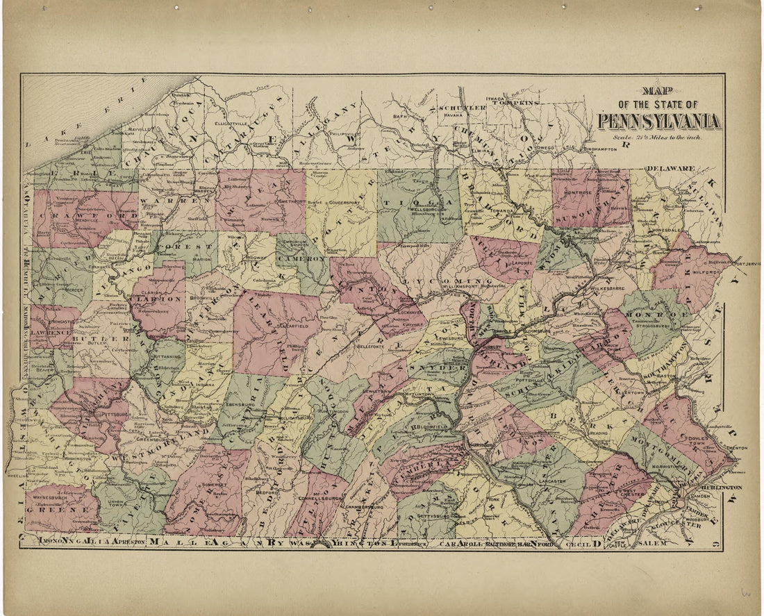 This old map of Map of the State of Pennsylvania from Atlas of Centre County, Pennsylvania from 1874 was created by Beach Nichols in 1874