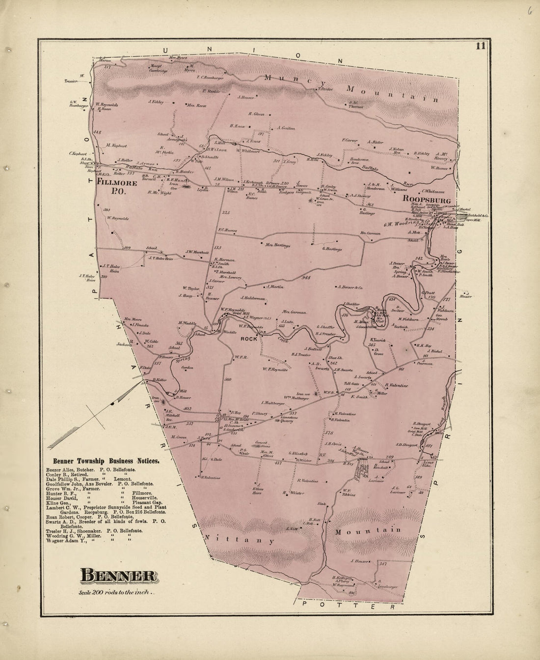 This old map of Benner from Atlas of Centre County, Pennsylvania from 1874 was created by Beach Nichols in 1874