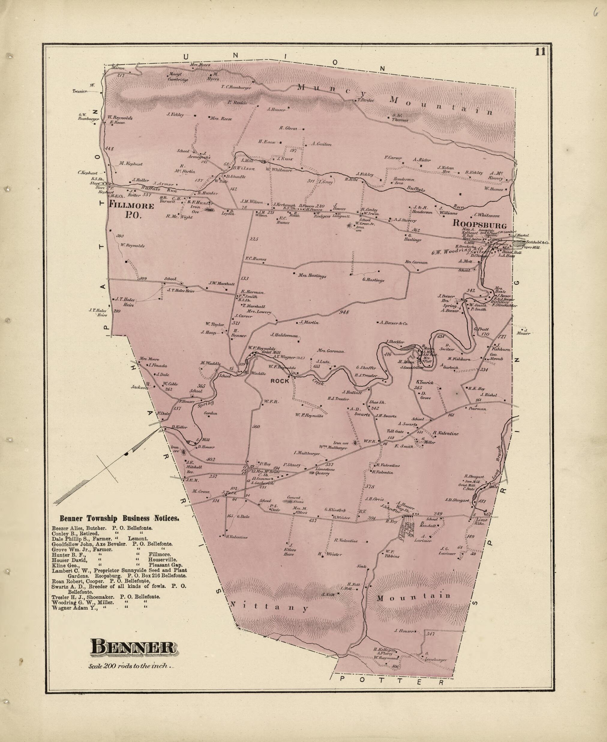This old map of Benner from Atlas of Centre County, Pennsylvania from 1874 was created by Beach Nichols in 1874