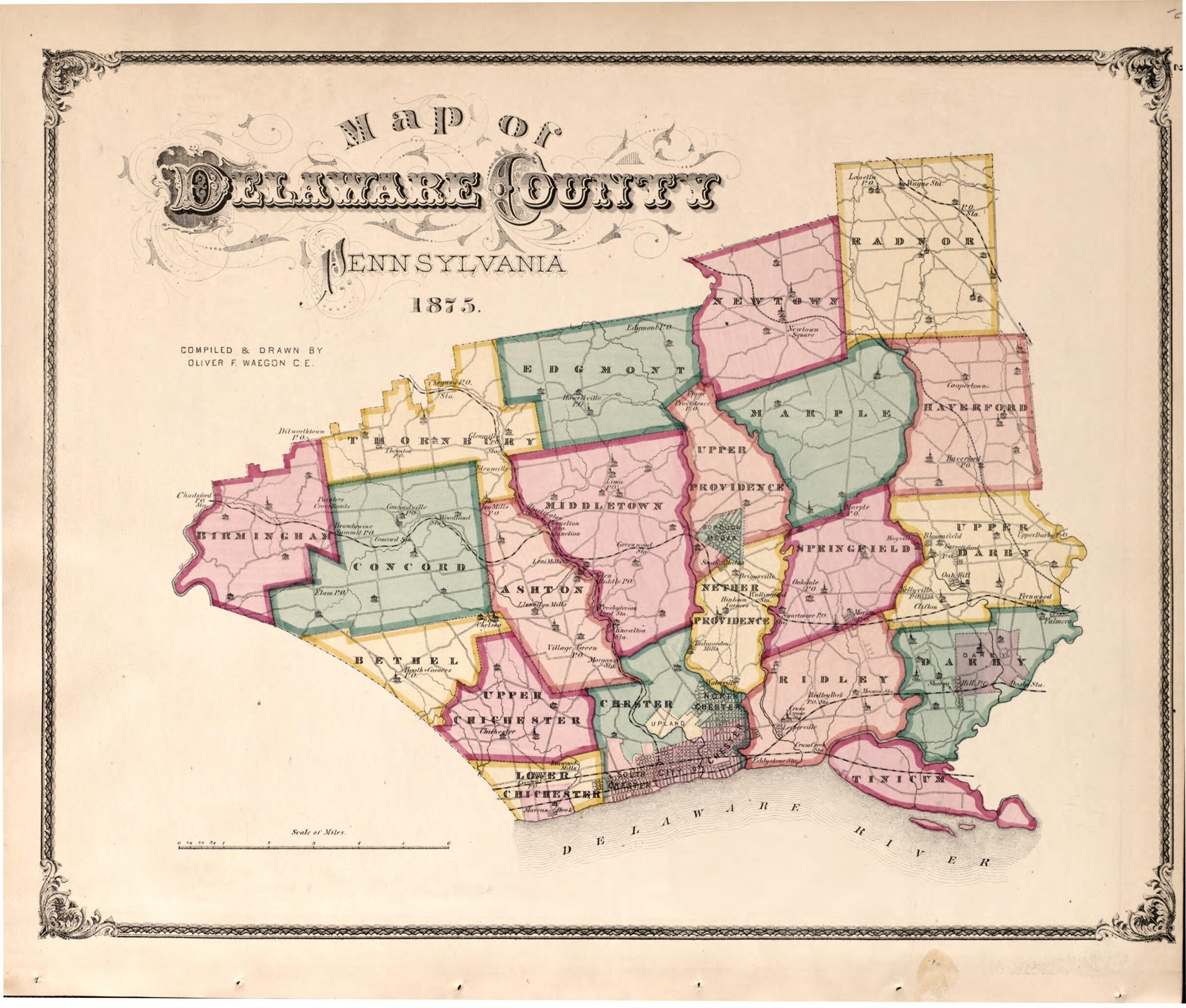This old map of Map of Delaware County from New Historical Atlas of Delaware Co., Pennsylvania : from 1875 was created by Norman M. Friend in 1875