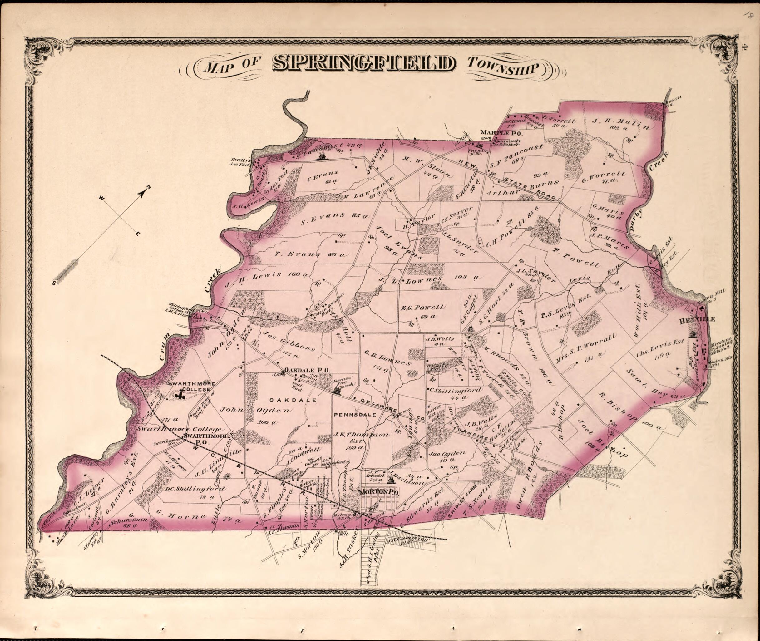This old map of Map of Springfield Township from New Historical Atlas of Delaware Co., Pennsylvania : from 1875 was created by Norman M. Friend in 1875