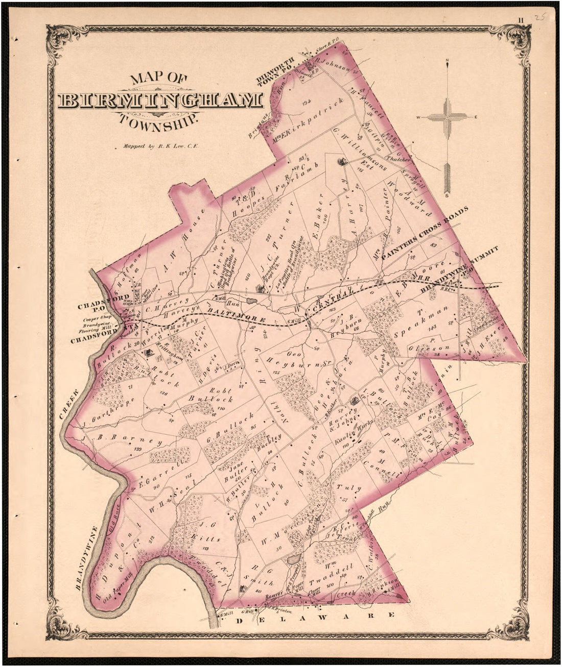 This old map of Map of Birmingham Township from New Historical Atlas of Delaware Co., Pennsylvania : from 1875 was created by Norman M. Friend in 1875