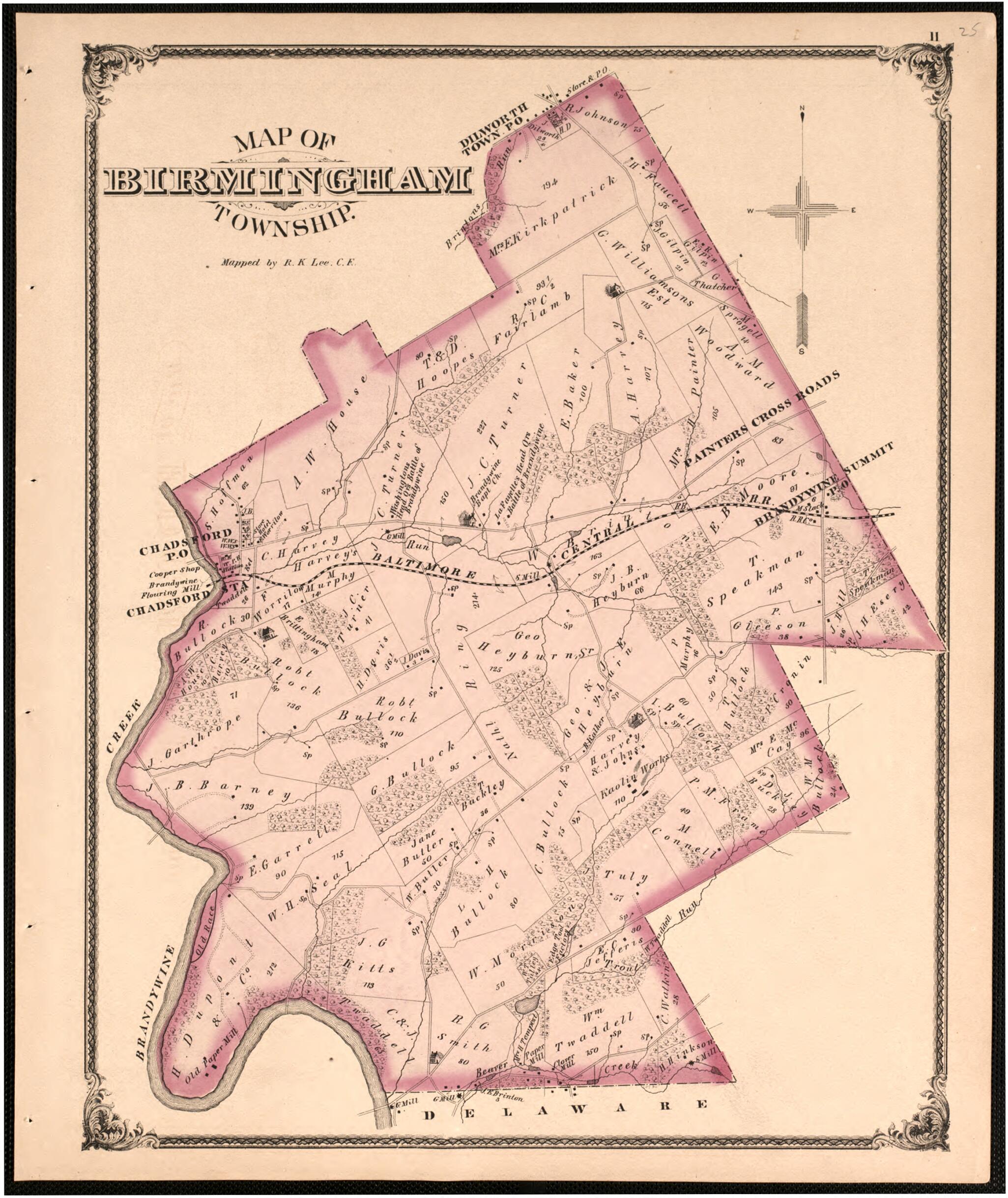 This old map of Map of Birmingham Township from New Historical Atlas of Delaware Co., Pennsylvania : from 1875 was created by Norman M. Friend in 1875