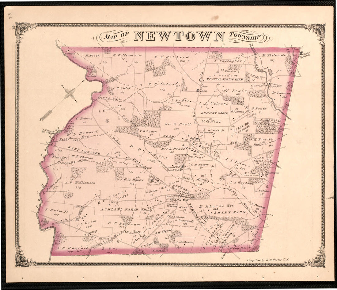 This old map of Newton Township from New Historical Atlas of Delaware Co., Pennsylvania : from 1875 was created by Norman M. Friend in 1875