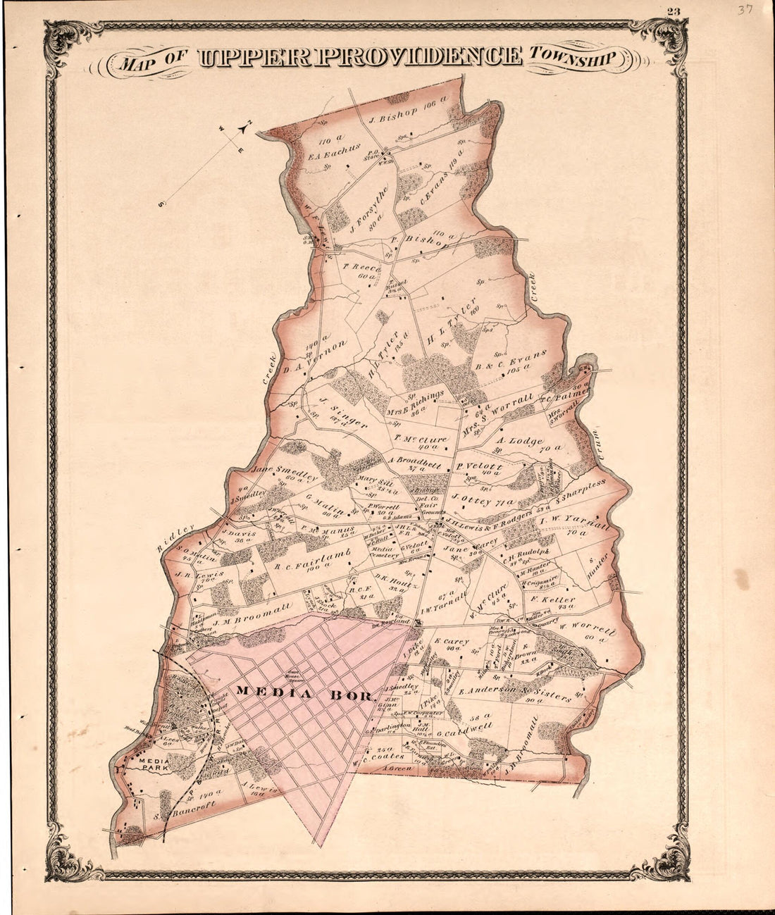 This old map of Map of Upper Providence Township from New Historical Atlas of Delaware Co., Pennsylvania : from 1875 was created by Norman M. Friend in 1875