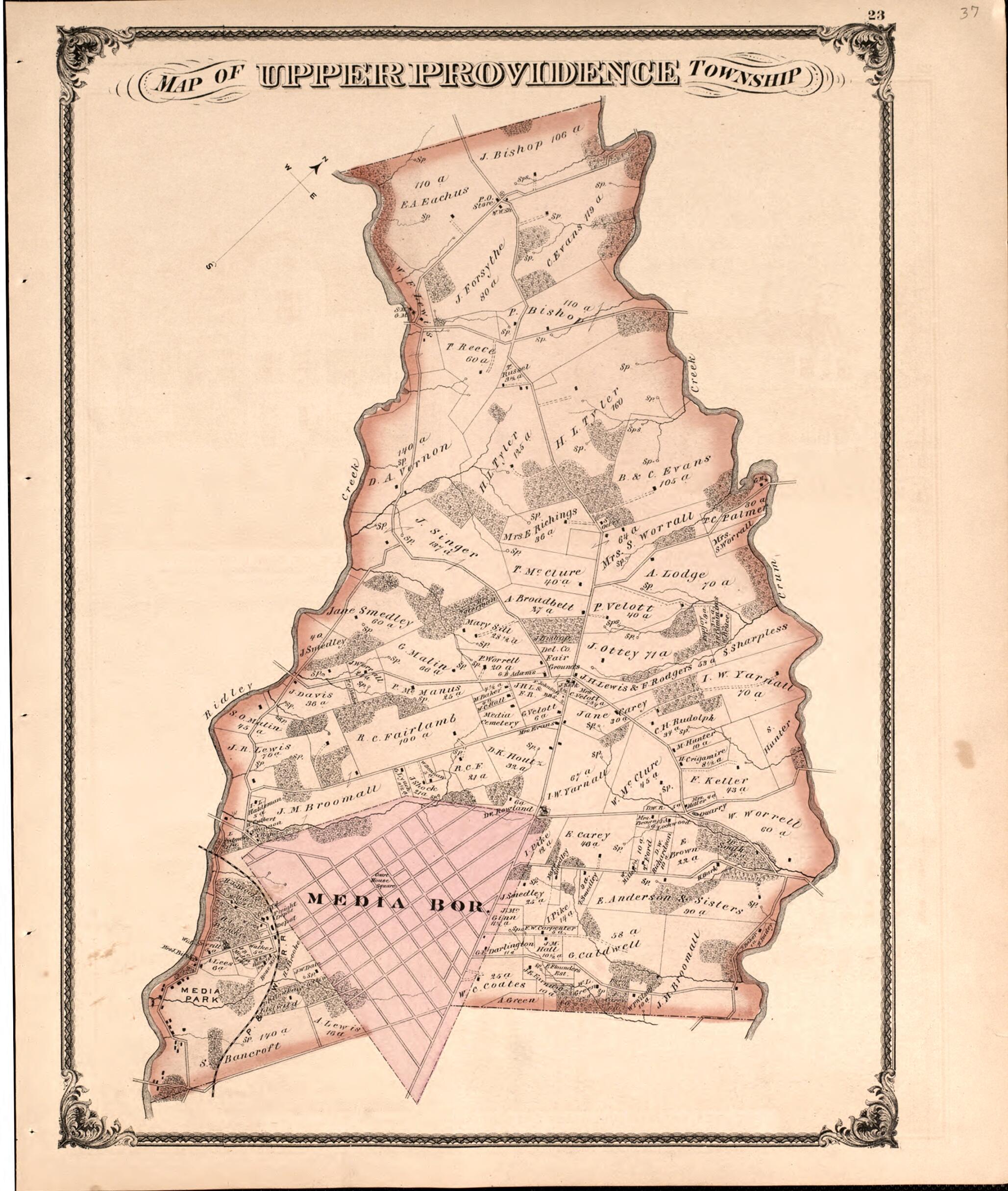 This old map of Map of Upper Providence Township from New Historical Atlas of Delaware Co., Pennsylvania : from 1875 was created by Norman M. Friend in 1875