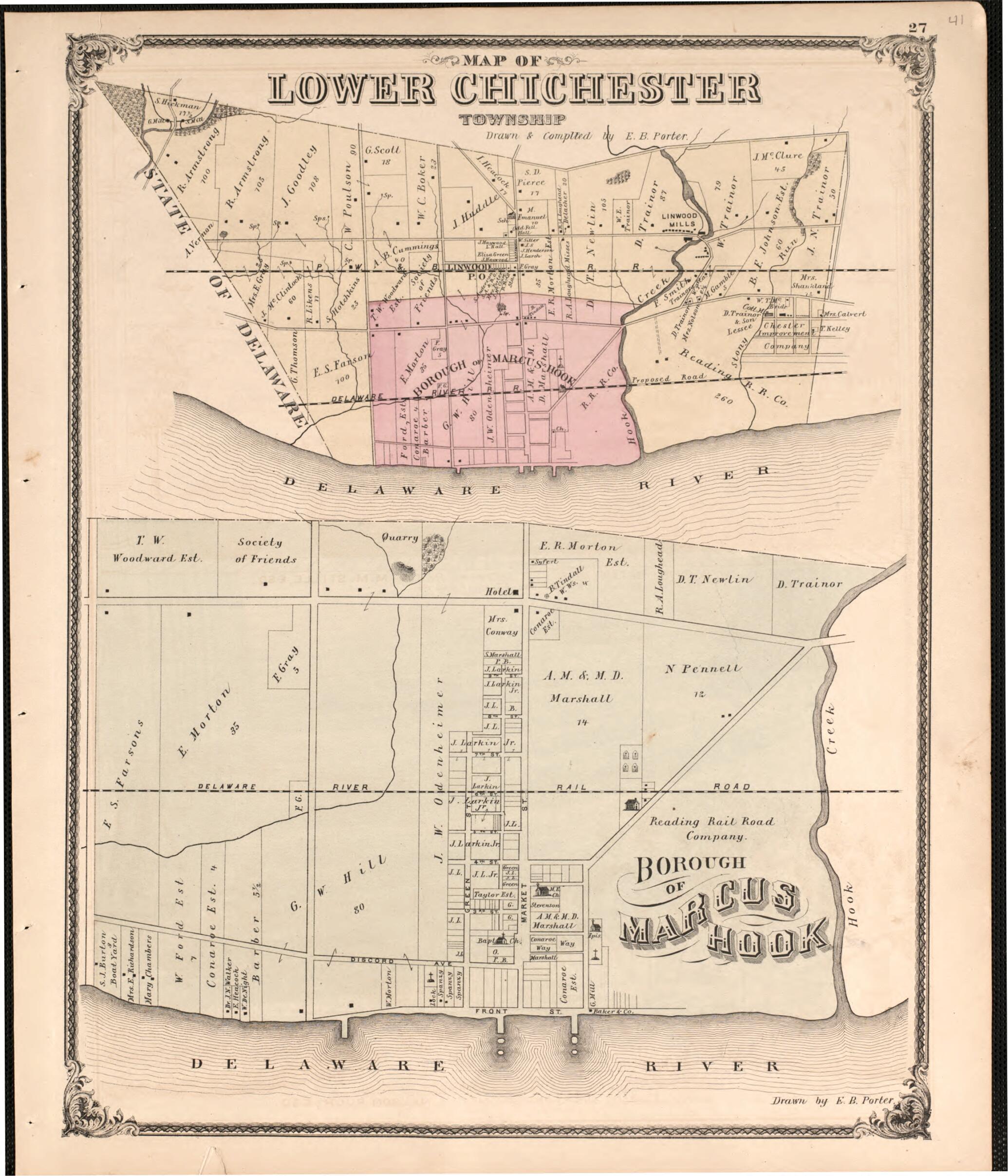 This old map of Lower Chichester from New Historical Atlas of Delaware Co., Pennsylvania : from 1875 was created by Norman M. Friend in 1875