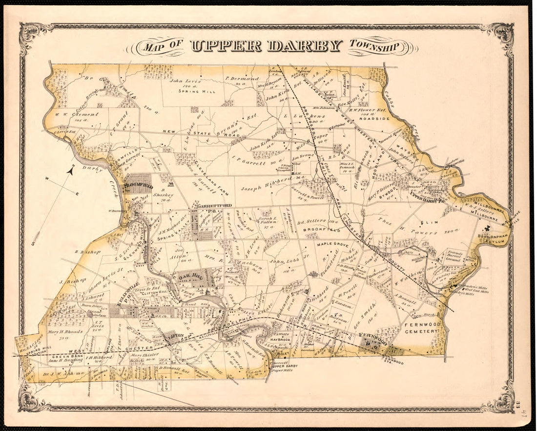 This old map of Upper Darby Township from New Historical Atlas of Delaware Co., Pennsylvania : from 1875 was created by Norman M. Friend in 1875