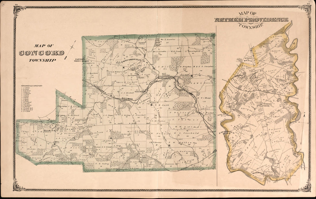 This old map of Concord Township from New Historical Atlas of Delaware Co., Pennsylvania : from 1875 was created by Norman M. Friend in 1875