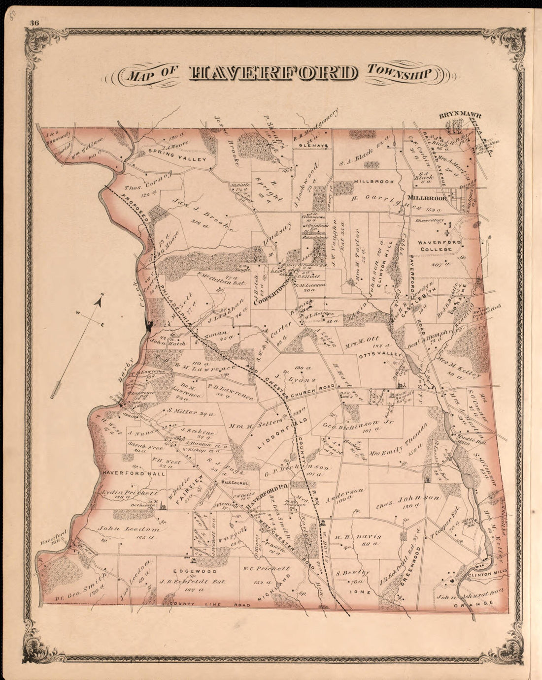 This old map of Haverford Township from New Historical Atlas of Delaware Co., Pennsylvania : from 1875 was created by Norman M. Friend in 1875