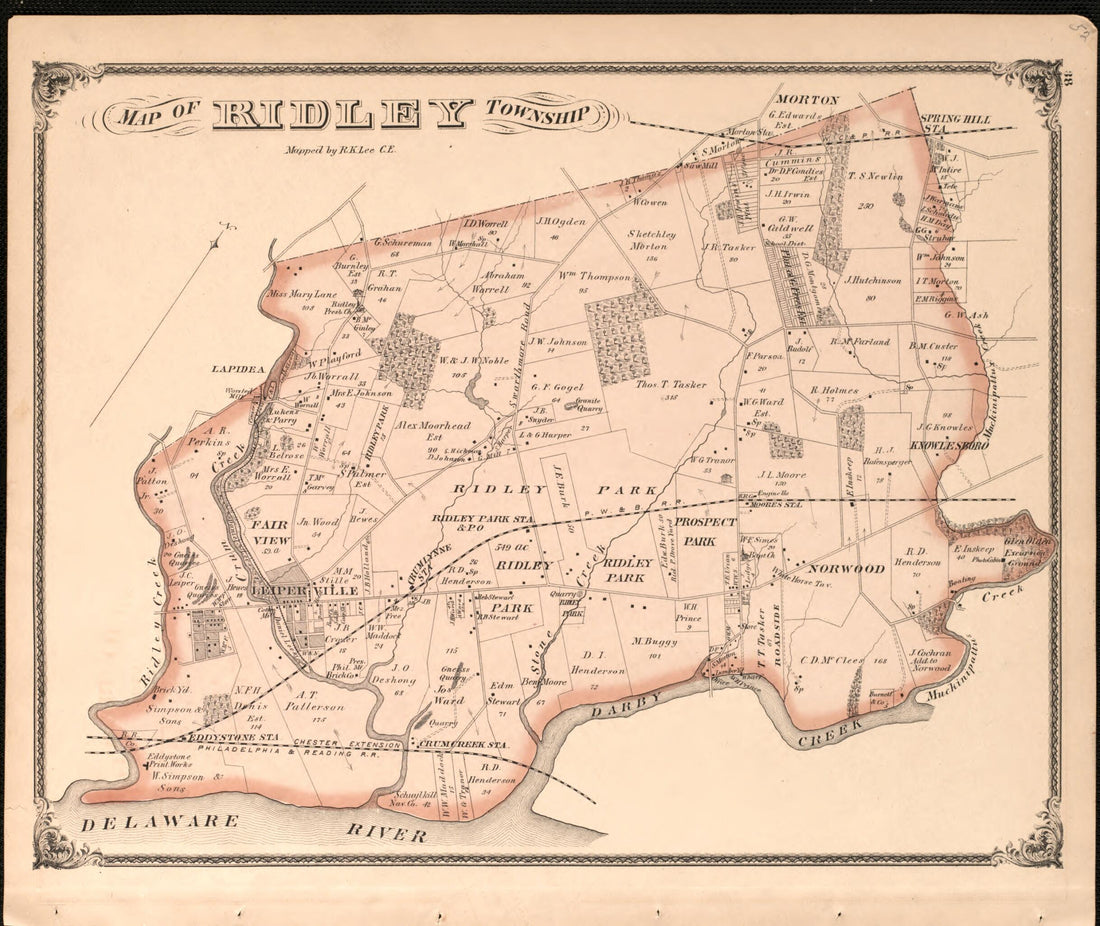 This old map of Ridley Township from New Historical Atlas of Delaware Co., Pennsylvania : from 1875 was created by Norman M. Friend in 1875