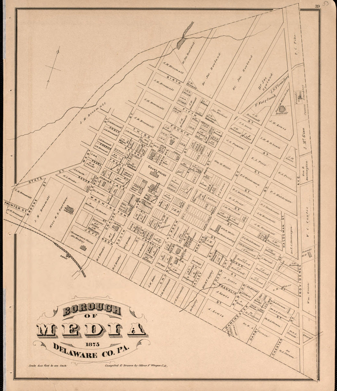 This old map of Media from New Historical Atlas of Delaware Co., Pennsylvania : from 1875 was created by Norman M. Friend in 1875
