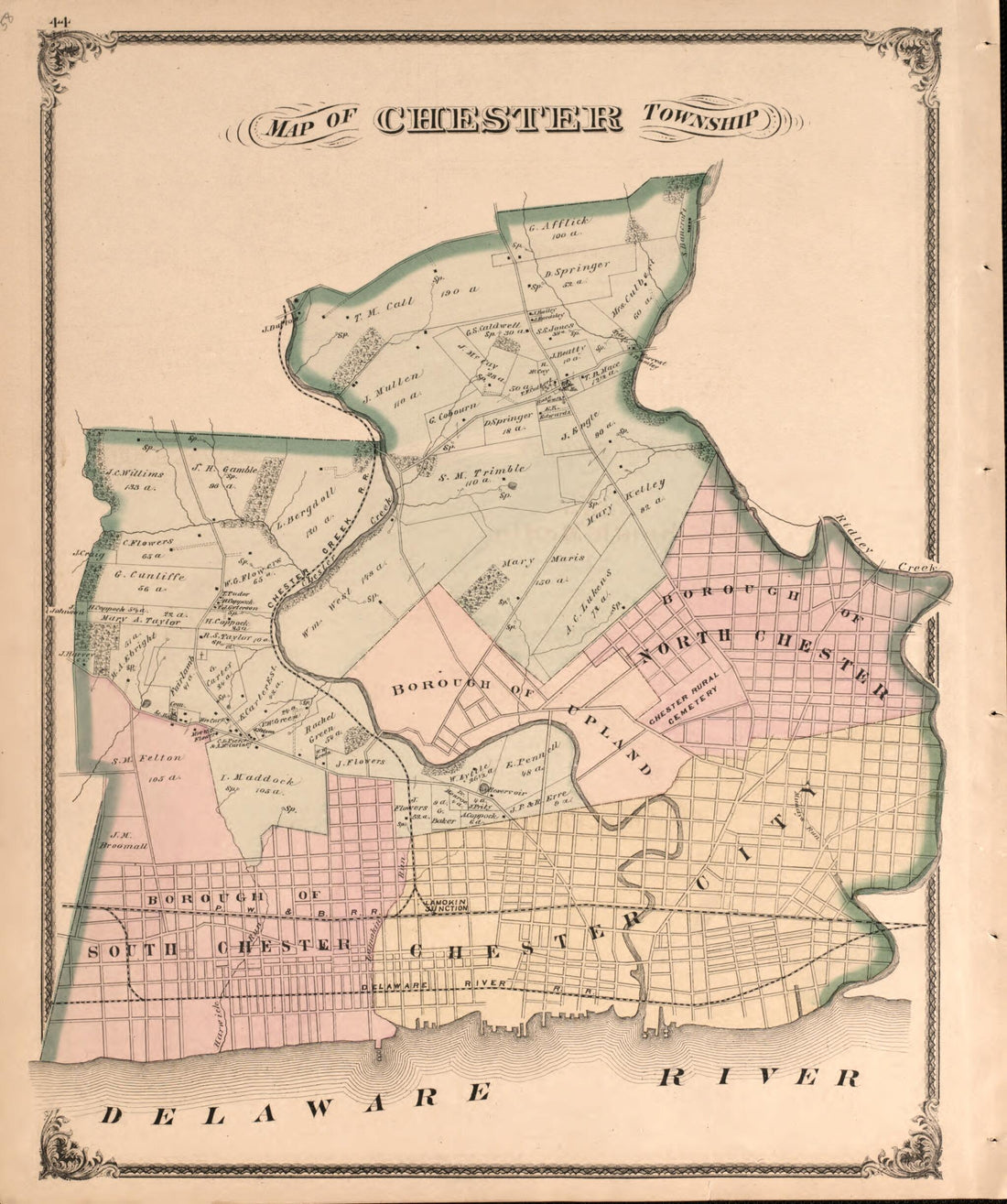 This old map of Chester Township from New Historical Atlas of Delaware Co., Pennsylvania : from 1875 was created by Norman M. Friend in 1875