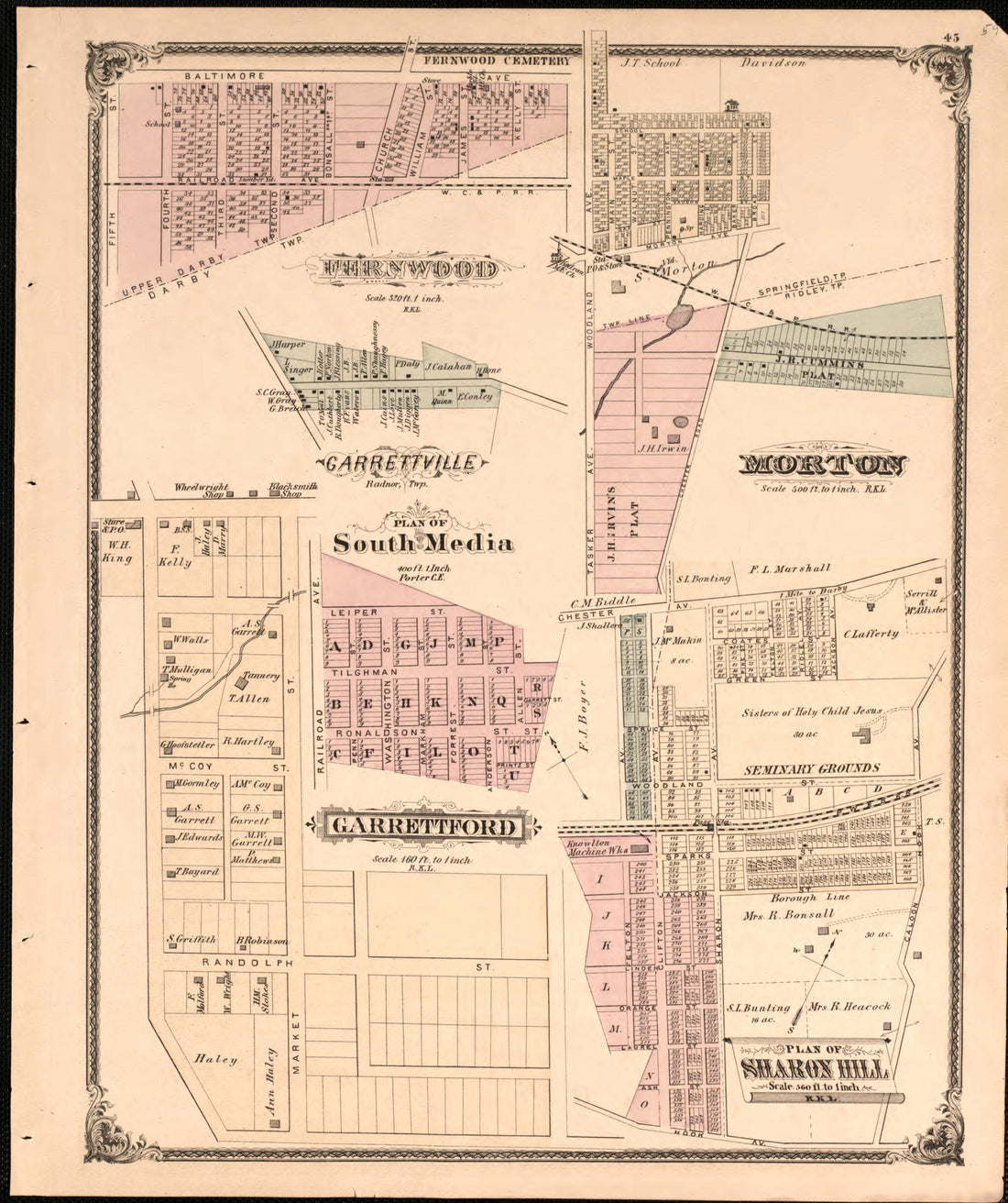 This old map of South Media/ Morton from New Historical Atlas of Delaware Co., Pennsylvania : from 1875 was created by Norman M. Friend in 1875