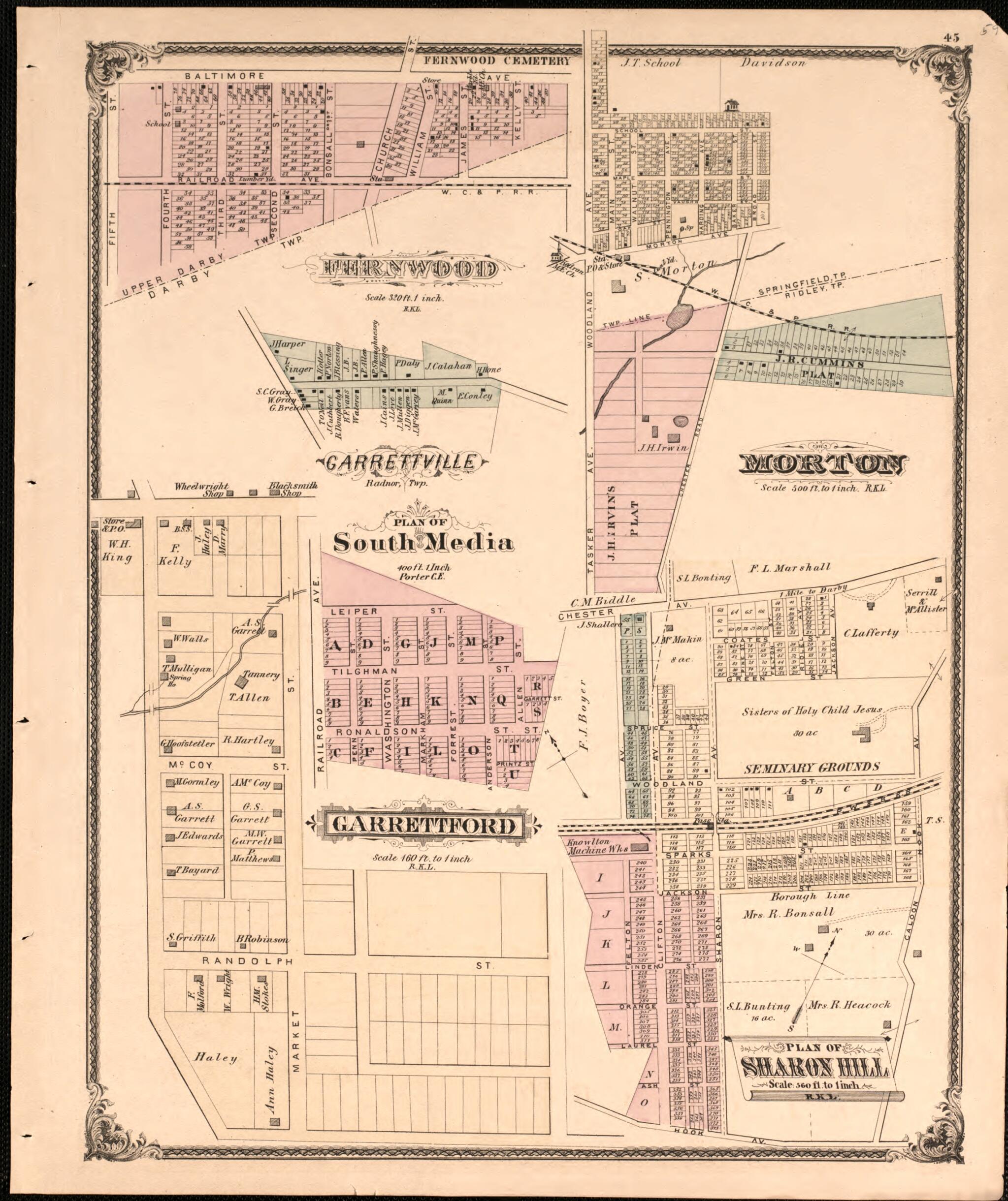 This old map of South Media/ Morton from New Historical Atlas of Delaware Co., Pennsylvania : from 1875 was created by Norman M. Friend in 1875
