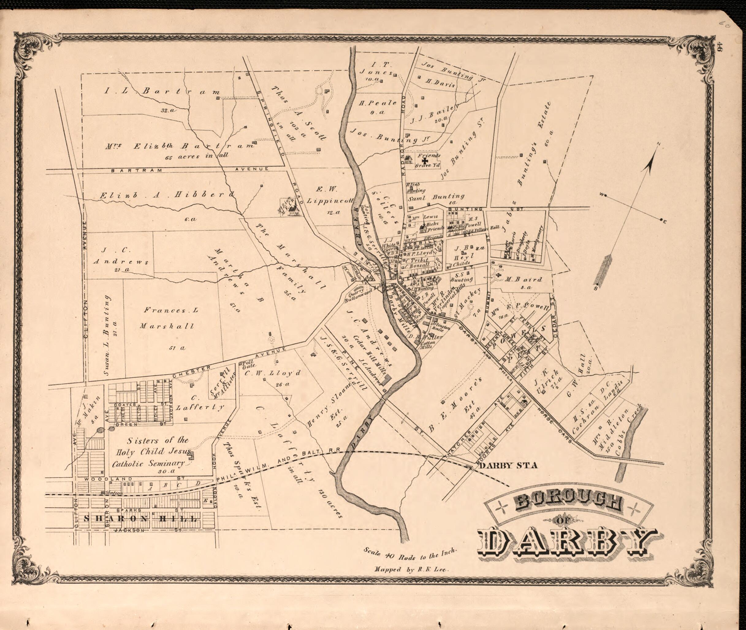 This old map of Darby from New Historical Atlas of Delaware Co., Pennsylvania : from 1875 was created by Norman M. Friend in 1875