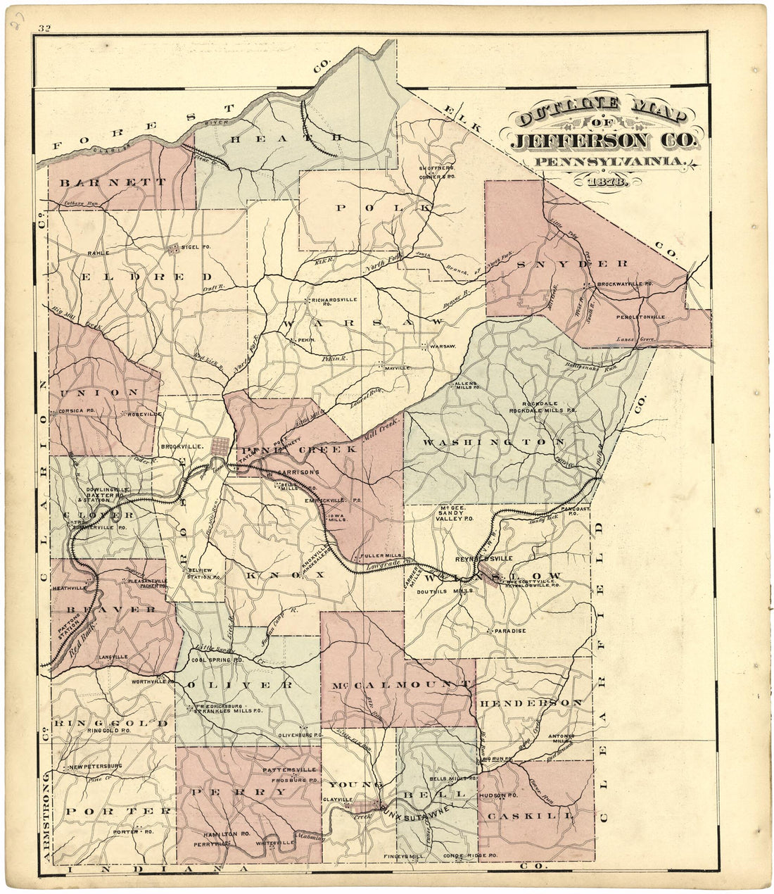 This old map of Outline Map of Jefferson Co. Pennsylvania from 1878 from Caldwell&