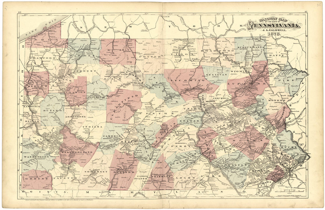 This old map of Railway Map of the State of Pennsylvania from 1878 from Caldwell&