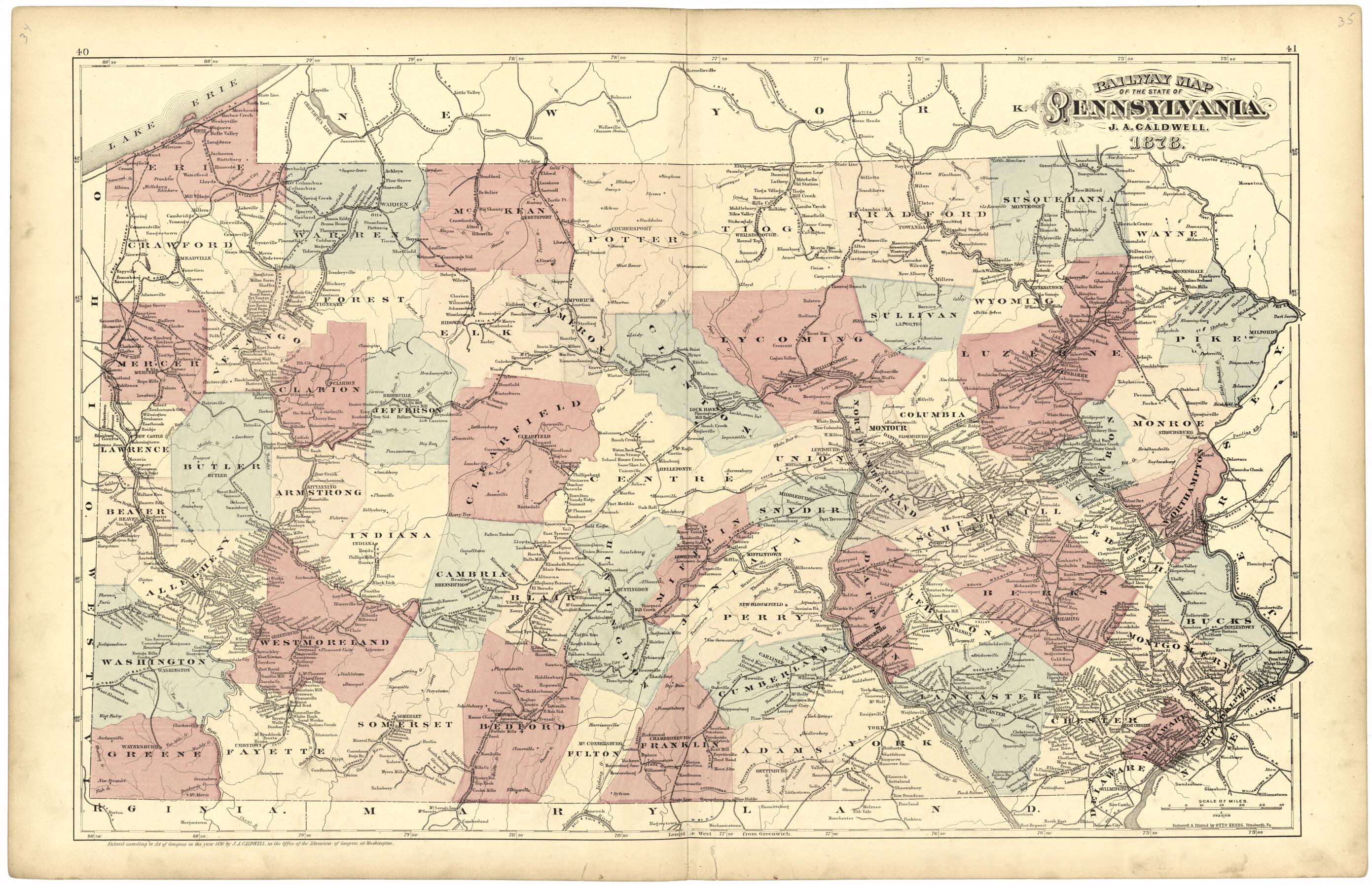 This old map of Railway Map of the State of Pennsylvania from 1878 from Caldwell&