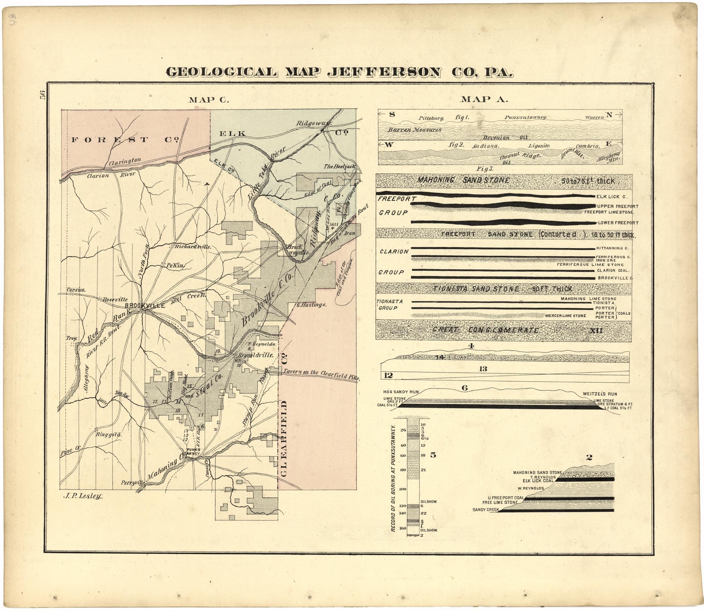 This old map of Geological Map Jefferson Co. Pa. from Caldwell&