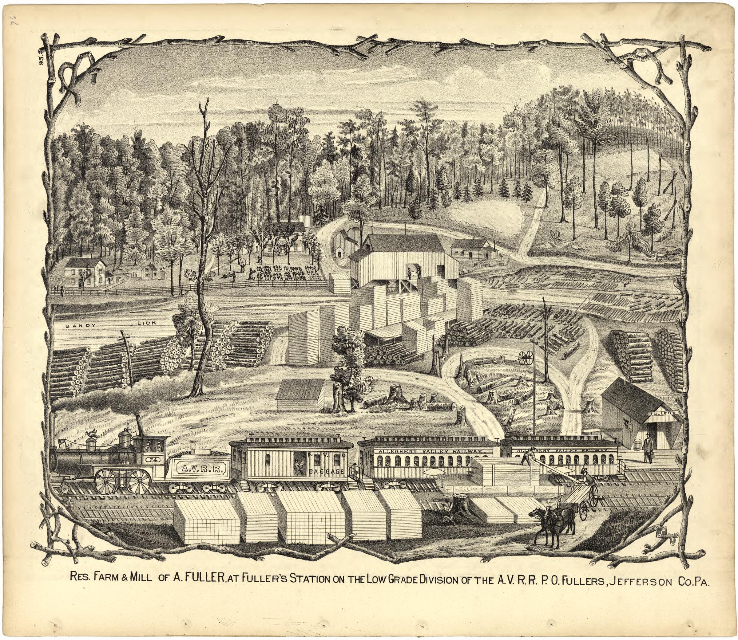 This old map of Res. Farm & Mill of A. Fuller, at Fuller&