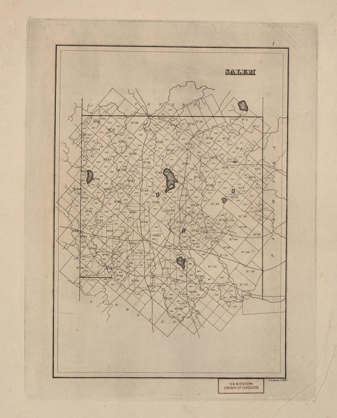This old map of Salem from Warrantee Landholdings In the Townships of Wayne County, Pa., Ca. from 1828-1835 from 1828 was created by Phineas Eldridge Hamm in 1828