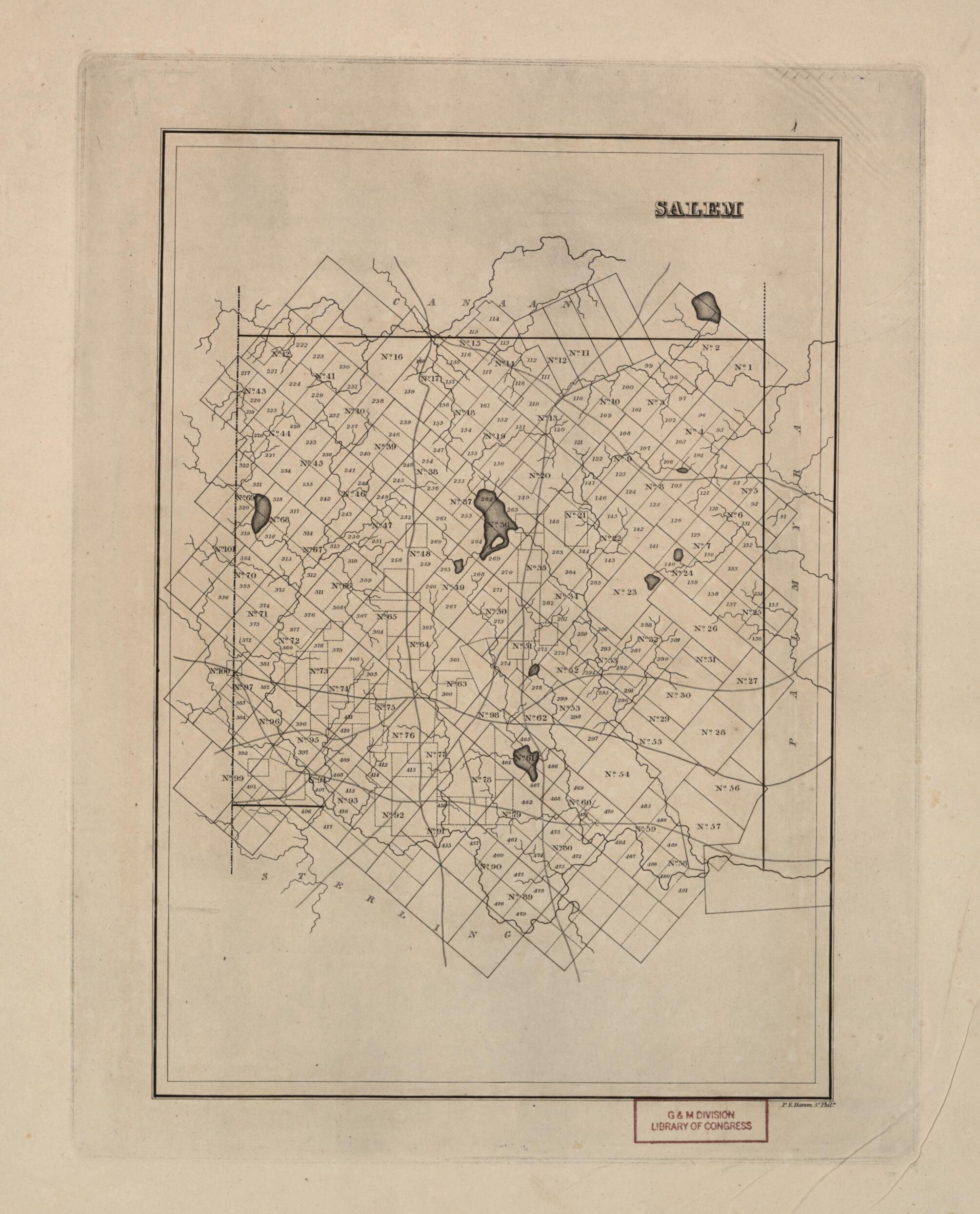 This old map of Salem from Warrantee Landholdings In the Townships of Wayne County, Pa., Ca. from 1828-1835 from 1828 was created by Phineas Eldridge Hamm in 1828