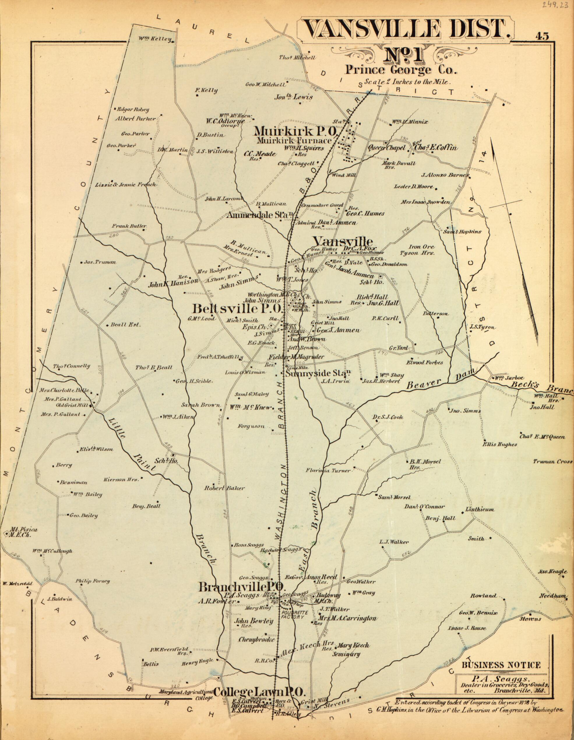 This old map of Vansville Dist. No. 1 from Atlas of Fifteen Miles Around Washington, Including the County of Montgomery, Maryland from 1879 was created by Griffith Morgan Hopkins in 1879