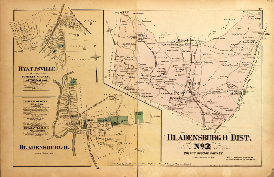 This old map of Bladensburgh Dist. No. 2 from Atlas of Fifteen Miles Around Washington, Including the County of Montgomery, Maryland from 1879 was created by Griffith Morgan Hopkins in 1879