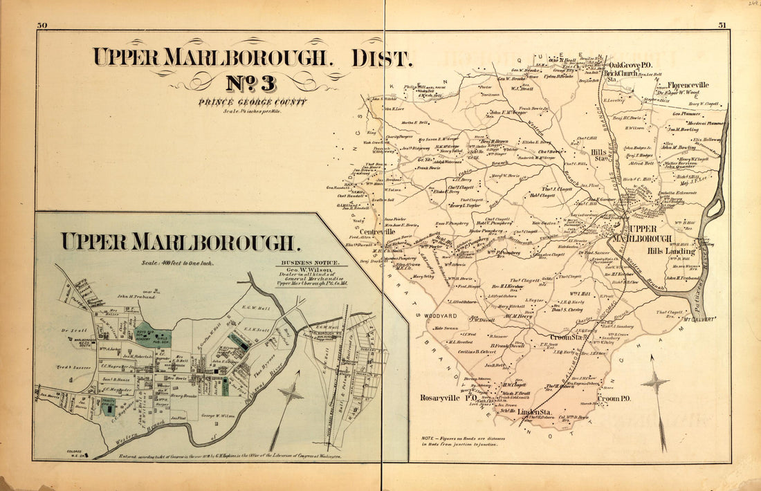 This old map of Upper Marlborough Dist. No. 3 from Atlas of Fifteen Miles Around Washington, Including the County of Montgomery, Maryland from 1879 was created by Griffith Morgan Hopkins in 1879