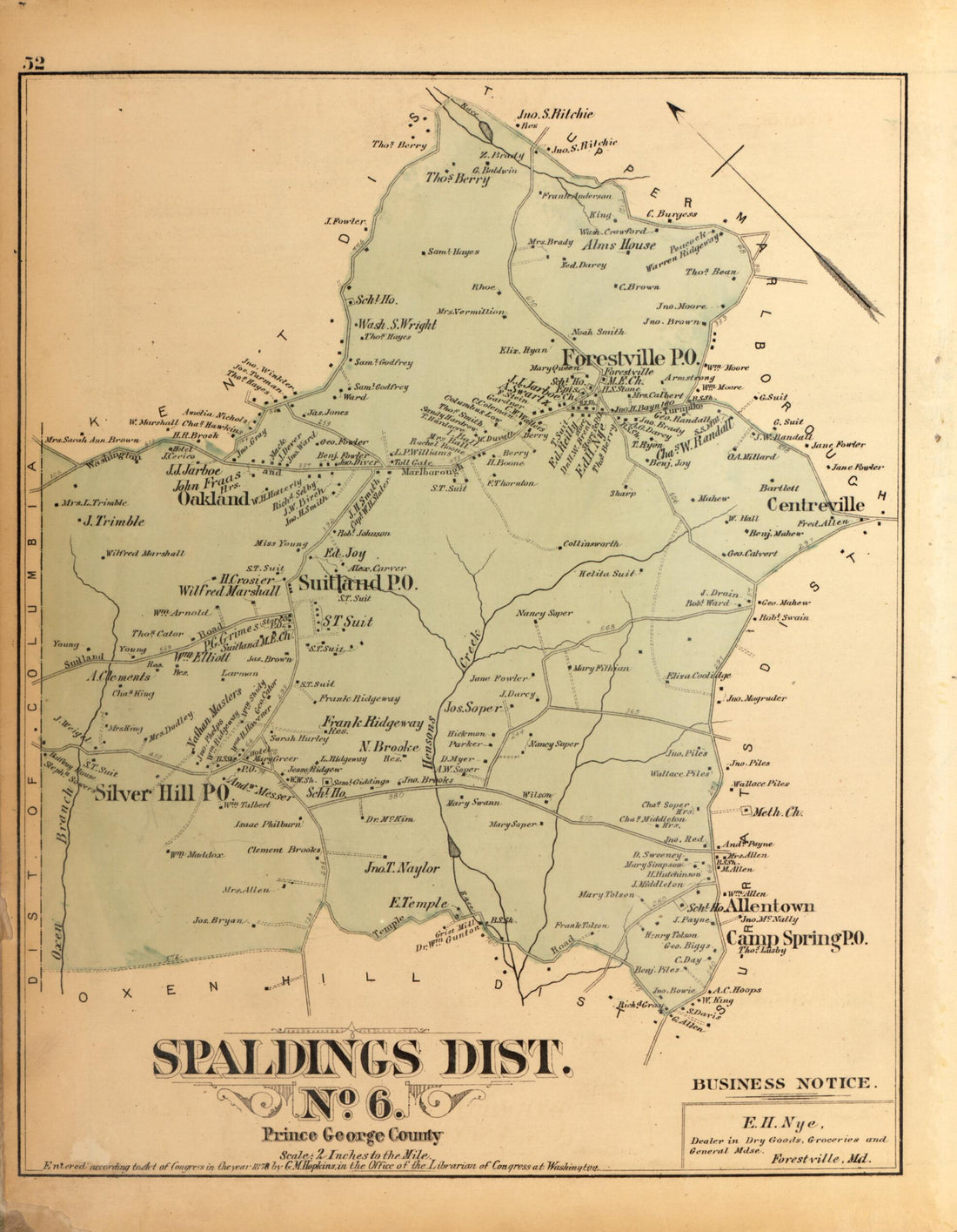 This old map of Spaldings Dist. No. 6 from Atlas of Fifteen Miles Around Washington, Including the County of Montgomery, Maryland from 1879 was created by Griffith Morgan Hopkins in 1879