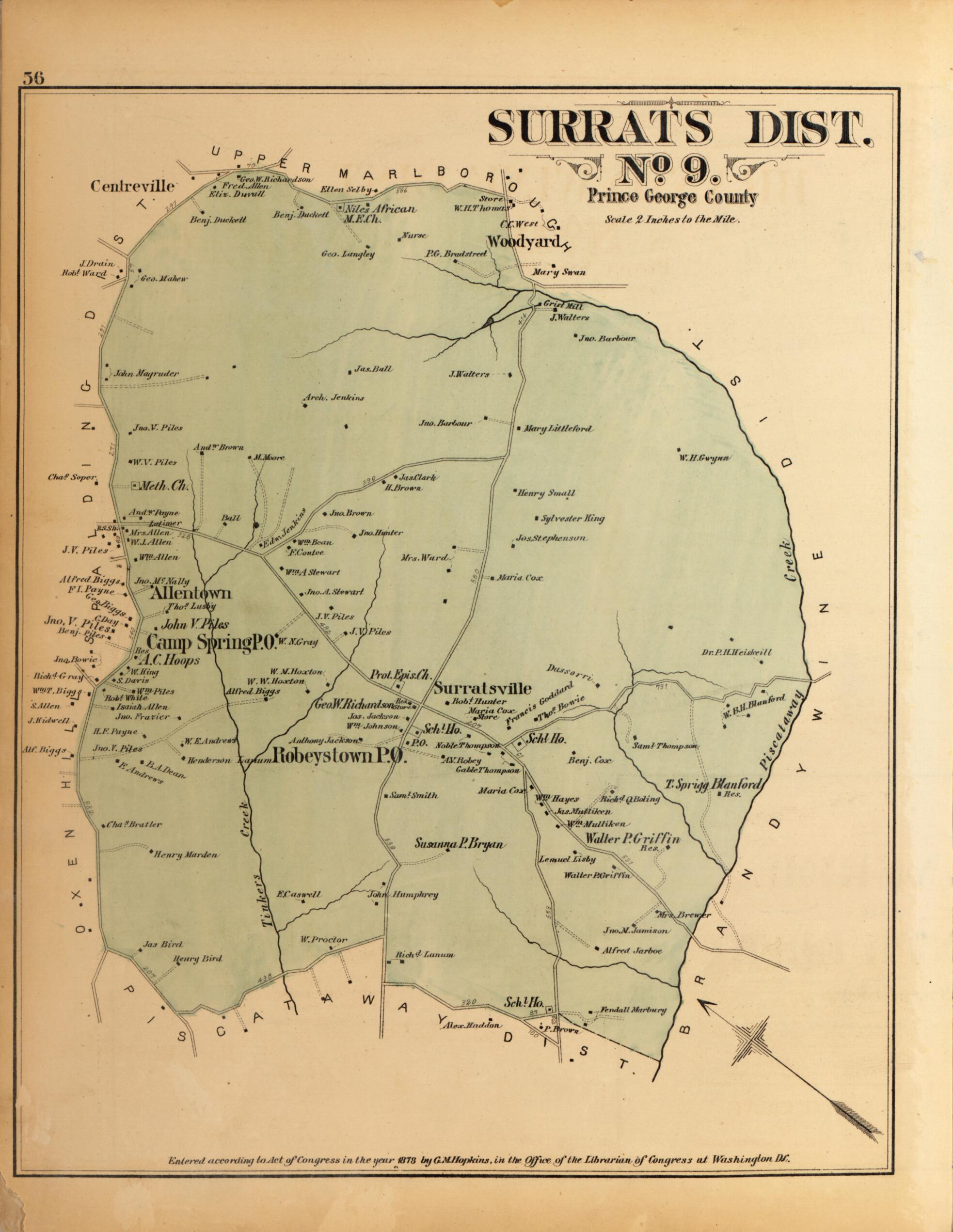This old map of Surrats Dist. No. 9 from Atlas of Fifteen Miles Around Washington, Including the County of Montgomery, Maryland from 1879 was created by Griffith Morgan Hopkins in 1879