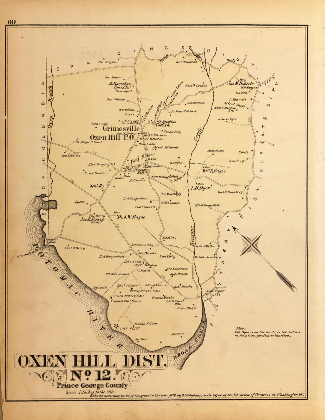 This old map of Oxen Hill Dist. No. 12 from Atlas of Fifteen Miles Around Washington, Including the County of Montgomery, Maryland from 1879 was created by Griffith Morgan Hopkins in 1879