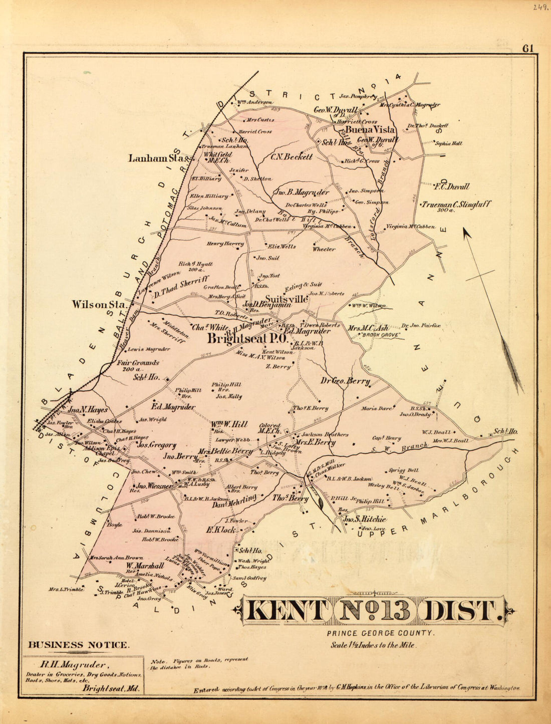 This old map of Kent Dist. No. 13 from Atlas of Fifteen Miles Around Washington, Including the County of Montgomery, Maryland from 1879 was created by Griffith Morgan Hopkins in 1879