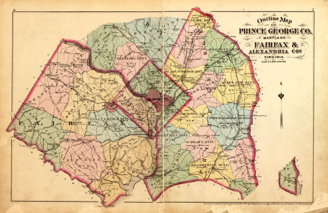 This old map of Prince George Co., Fairfax and Alexandria Cos. from Atlas of Fifteen Miles Around Washington, Including the County of Montgomery, Maryland from 1879 was created by Griffith Morgan Hopkins in 1879