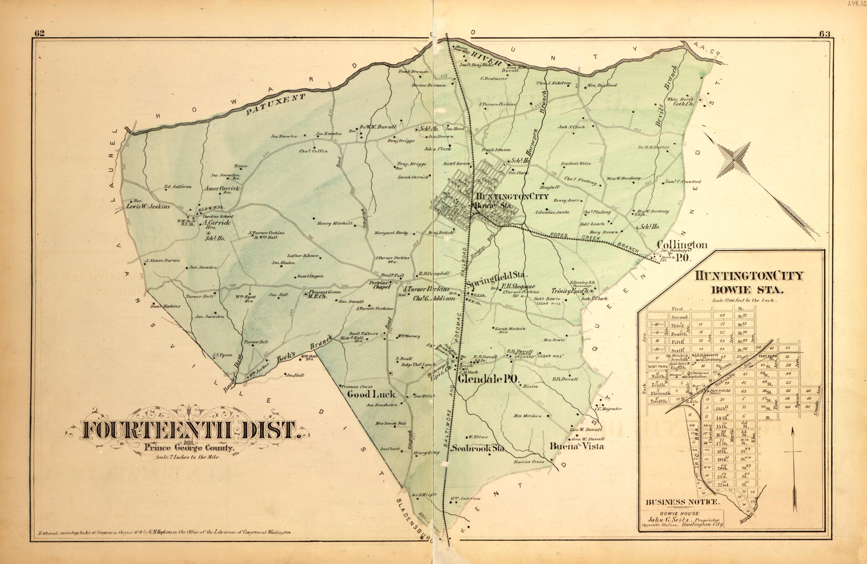This old map of Fourteenth Dist. from Atlas of Fifteen Miles Around Washington, Including the County of Montgomery, Maryland from 1879 was created by Griffith Morgan Hopkins in 1879
