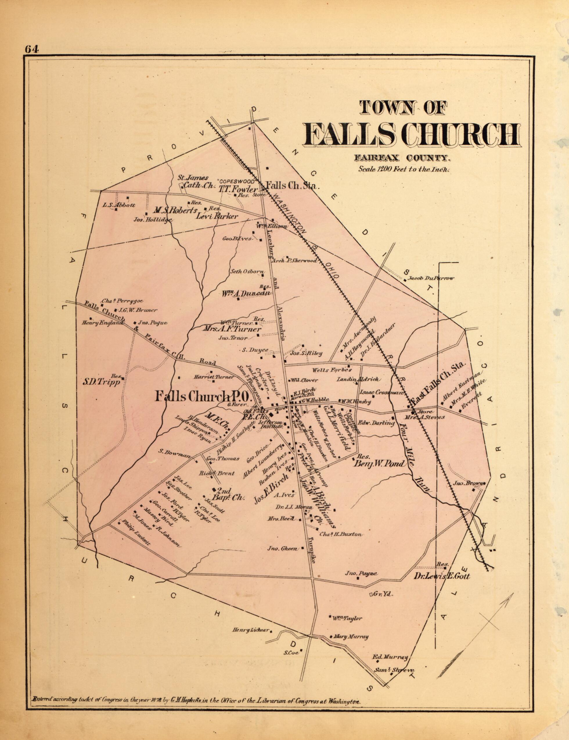 This old map of Falls Church from Atlas of Fifteen Miles Around Washington, Including the County of Montgomery, Maryland from 1879 was created by Griffith Morgan Hopkins in 1879