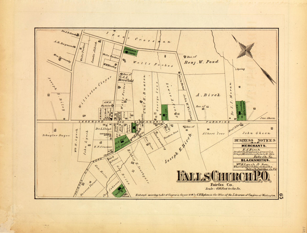 Falls Church P.O. from Atlas of Fifteen Miles Around Washington, Including the County of Montgomery, Maryland 1879 by Relic Map Company