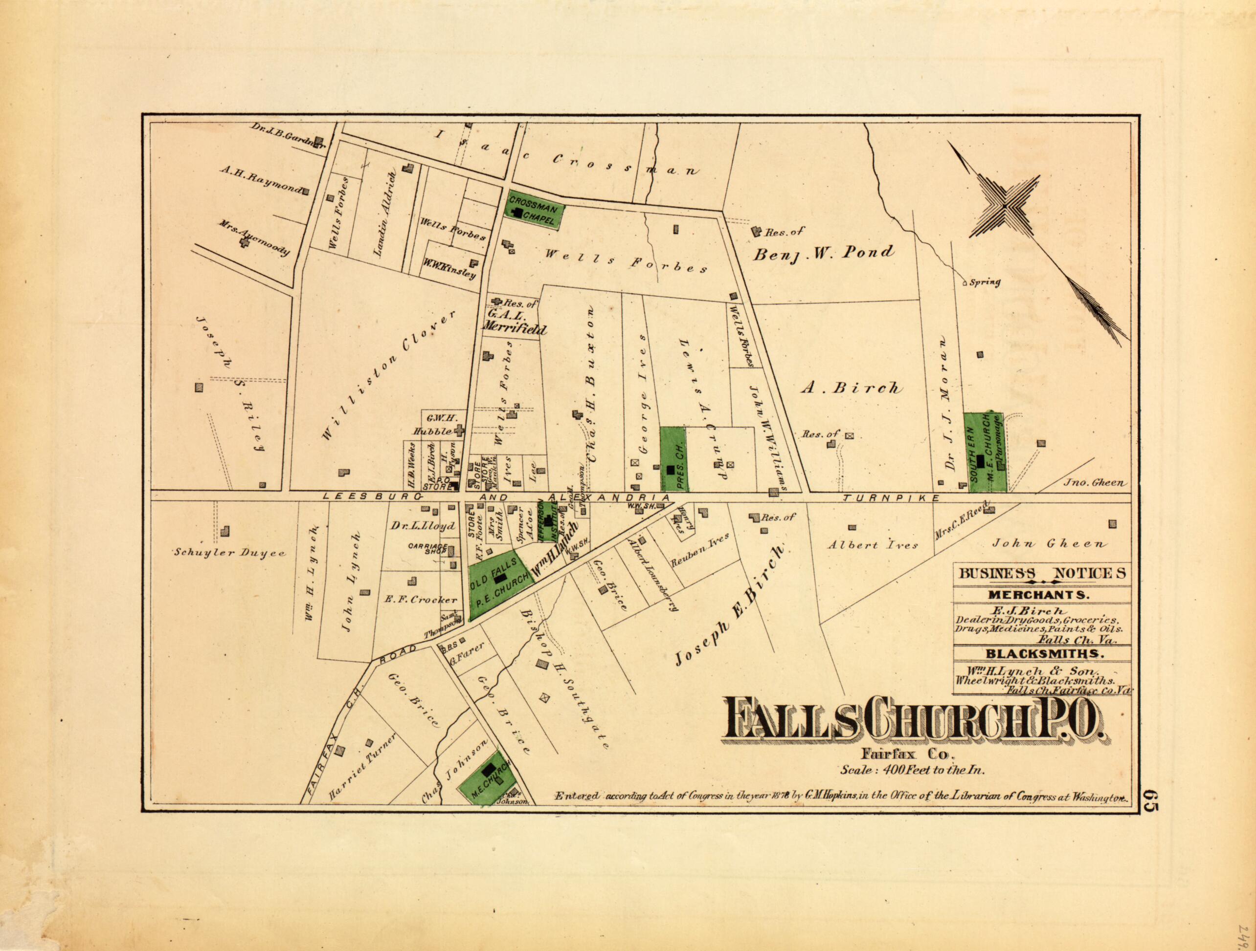 This old map of Falls Church P.O. from Atlas of Fifteen Miles Around Washington, Including the County of Montgomery, Maryland from 1879 was created by Griffith Morgan Hopkins in 1879